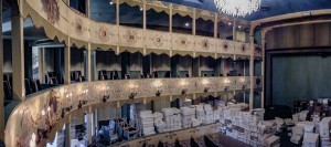 Image of the Historic Asolo Theater, originally constructed in Asolo, Italy in 1798 and moved to The Ringling in Sarasota in the early 1950's.  Restored (2006) since this photo.  A less auspicious use for a performance space (Photo by David Greenberg)