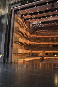 A view of Overture Hall, Madison, WI from the stage toward the house. Photo by Paul Sanow, ASTC.