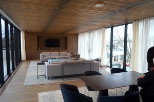 The Donor Lounge at Writer’s Theatre, Glencoe, IL.  While not named “Green Room”, this is one iteration of an exclusive space for donors and private functions.  This one opens to a terrace.   Photo by Paul Sanow, ASTC..