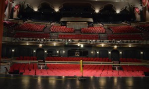 A ghost light keeps vigil on the stage of the Capital Theatre, Madison, WI.  Photo by Paul G Sanow, ASTC.